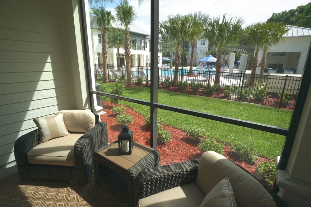 Ground view of the pool from the lobby of Alaqua