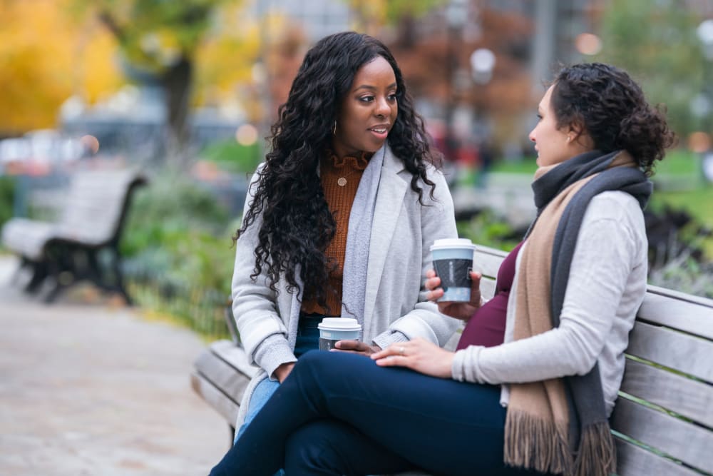 Residents out for coffee near Ruxton Tower in Towson, Maryland