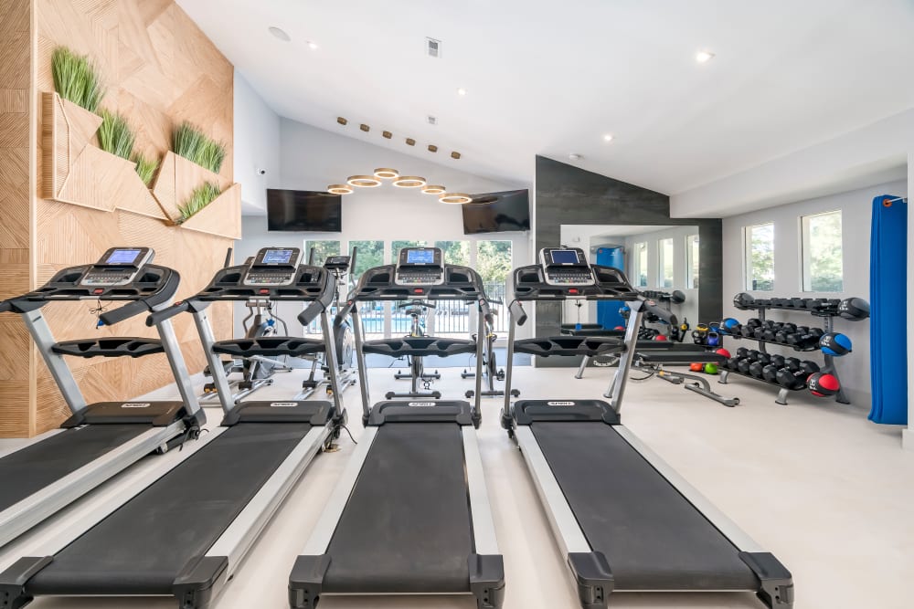 Well-equipped fitness center at Aria North Hills in Raleigh, North Carolina