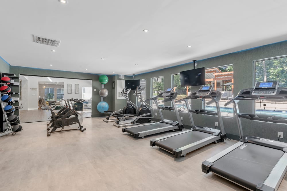 Spacious fitness center at Emerald Place in Durham, North Carolina