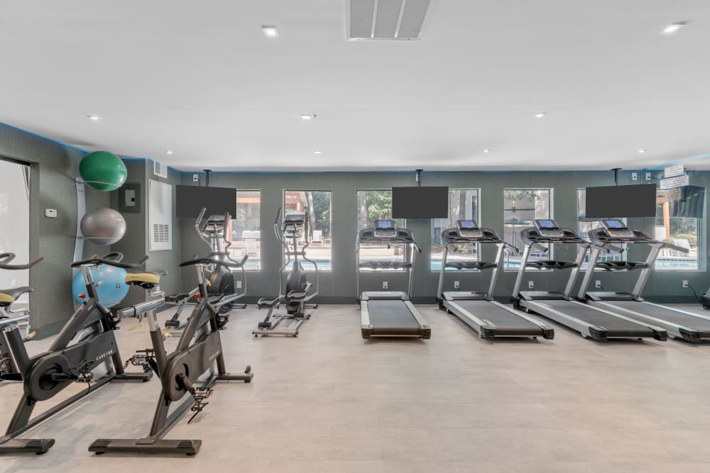 Well-equipped fitness center at Emerald Place in Durham, North Carolina