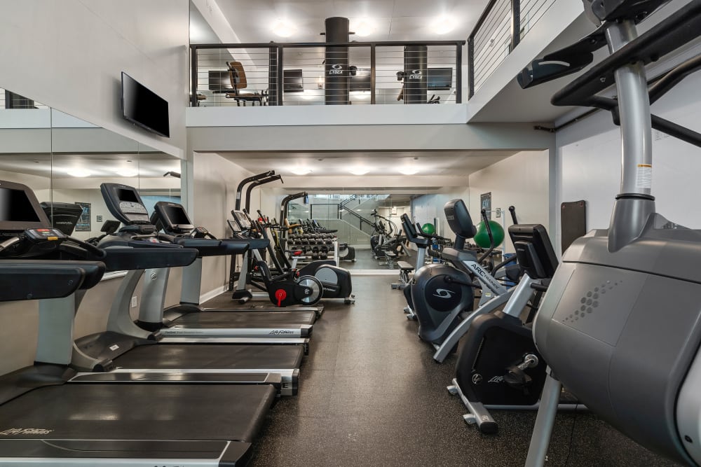 Spacious fitness center with a variety of equipment at Sofi Parc Grove in Stamford, Connecticut