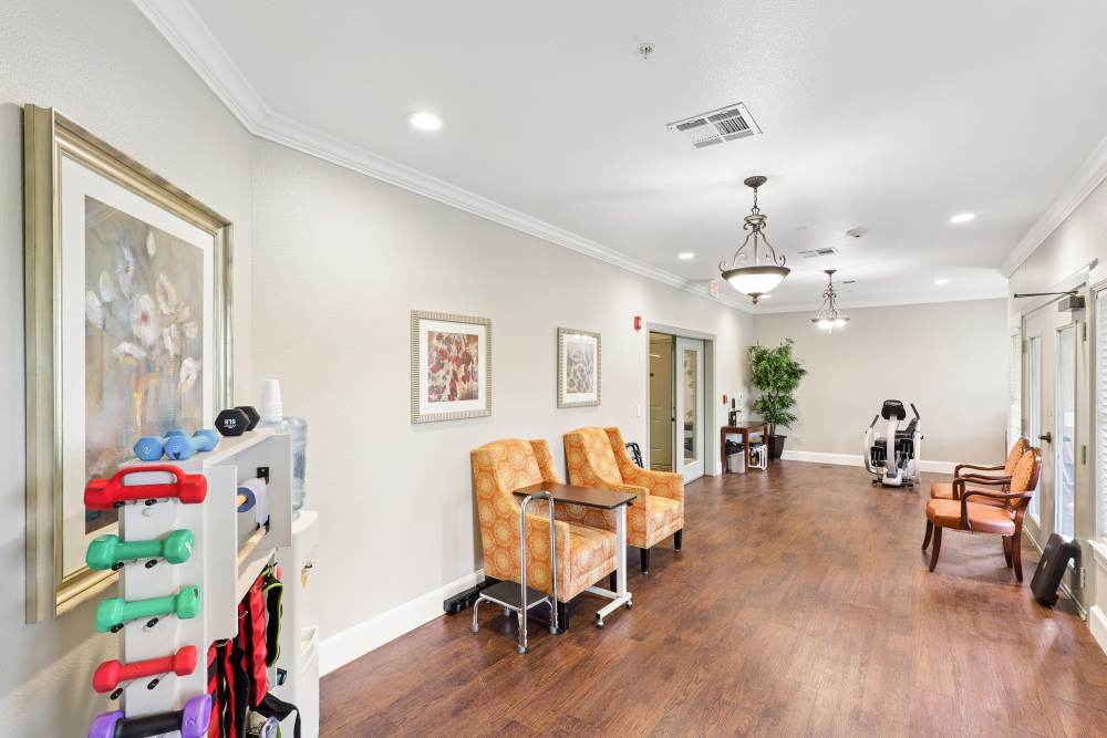 The bedroom of an apartment at Isle at Watercrest Bryan in Bryan, Texas