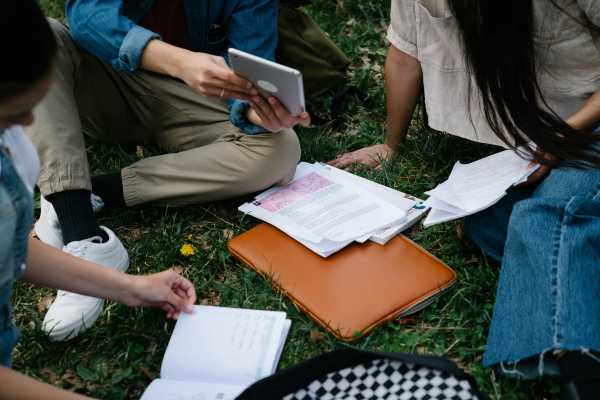 Students studying together in Strada Apartments in Orange, California