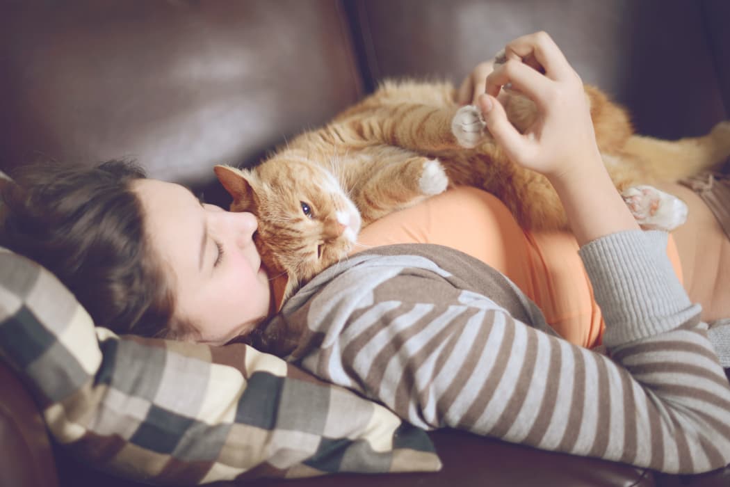 Resident hugging her lovely cat at The Village of Meadowview in Boone, NC