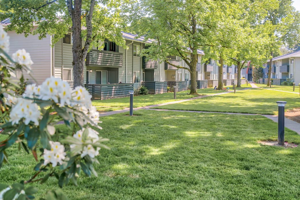 Sidewalk through community at Courtyards at Cedar Hills in Beaverton, Oregon