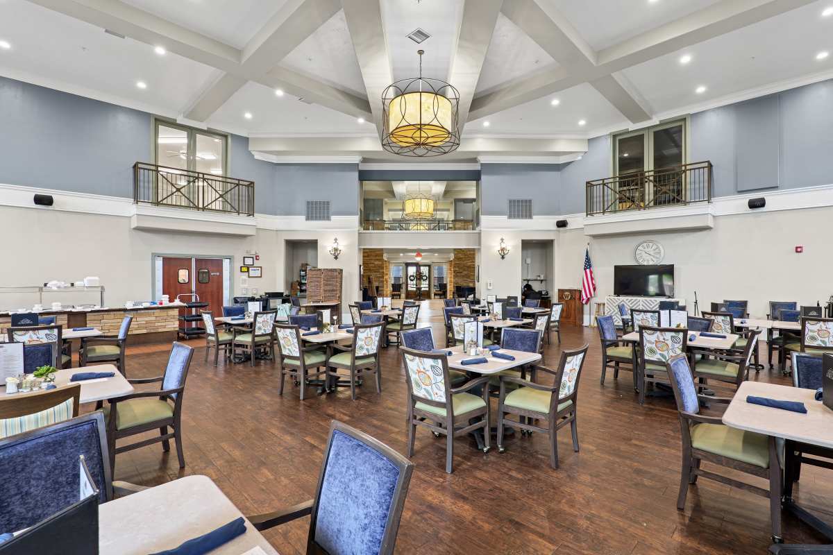 Dining room at Watercrest at Bryan in Bryan, Texas.