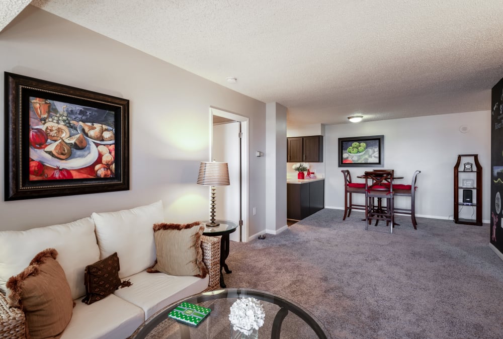 Model living room at River Park Tower Apartment Homes in Newport News, Virginia