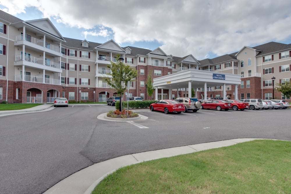 The building facade of Harmony at Harbour View in Suffolk, Virginia