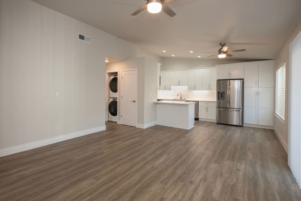 Living room and kitchen area at Meritage Apartments in Lodi, California