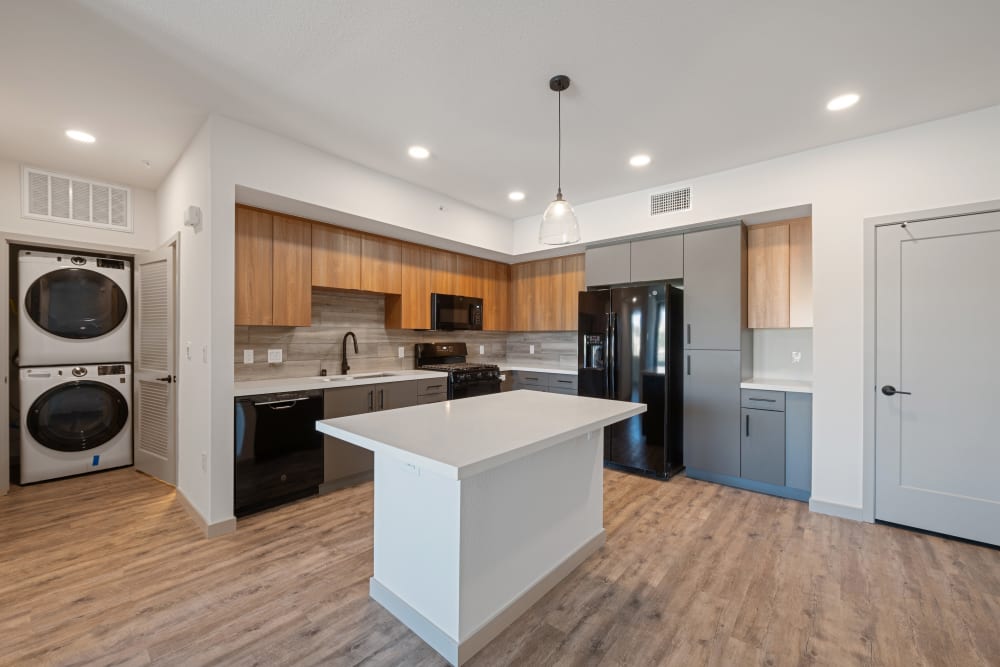 Model kitchen with updated cabinetry at Jefferson Vista Canyon in Santa Clarita, California