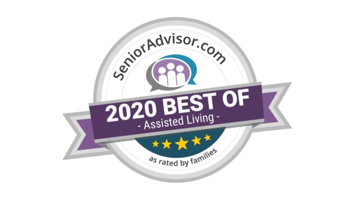 SeniorAdvisor.com Best Assisted Living of 2020 Award on white background