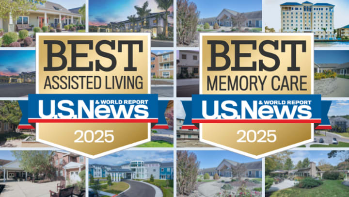 Exterior images of communities with U.S news Icons large infront of them