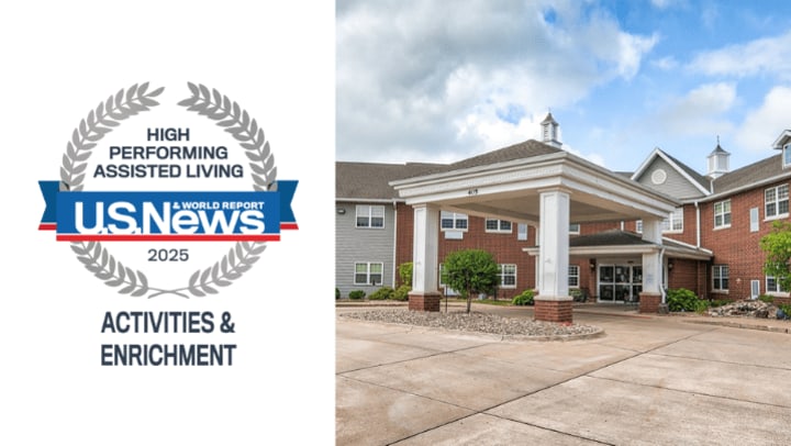 Exterior images of communities with U.S news Icons large infront of them