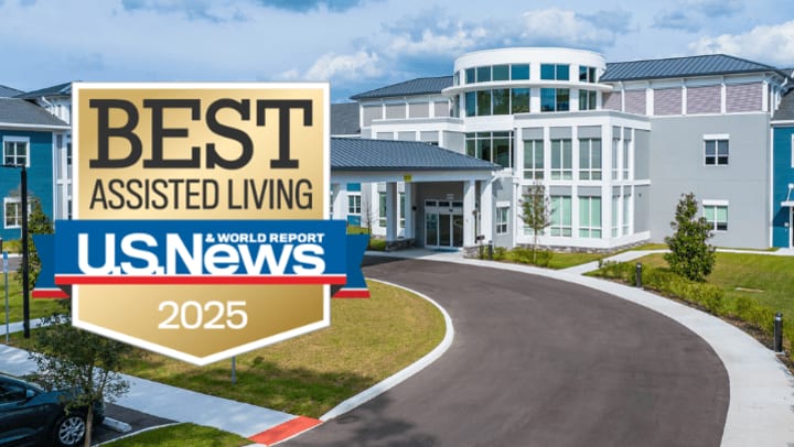 Exterior images of communities with U.S news Icons large infront of them