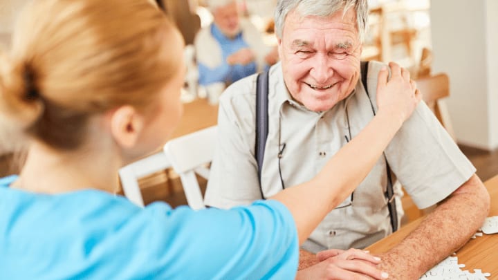 an old senior with a nurse 