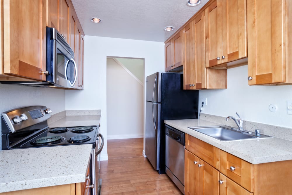 Spacious kitchen at Brookdale Apartments in San Jose, California