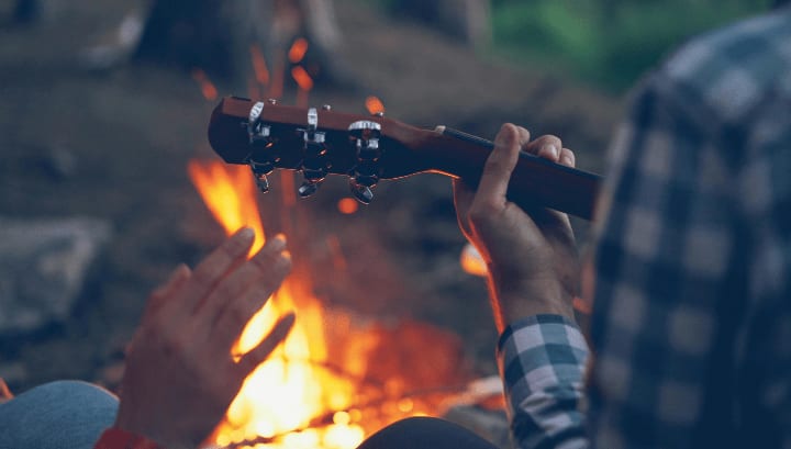 Friends around the campfire outside of portland, oregon