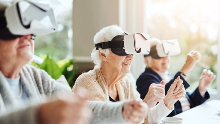 Seniors using VR at Living Care at Quail Park of Lynnwood in Lynnwood, Washington