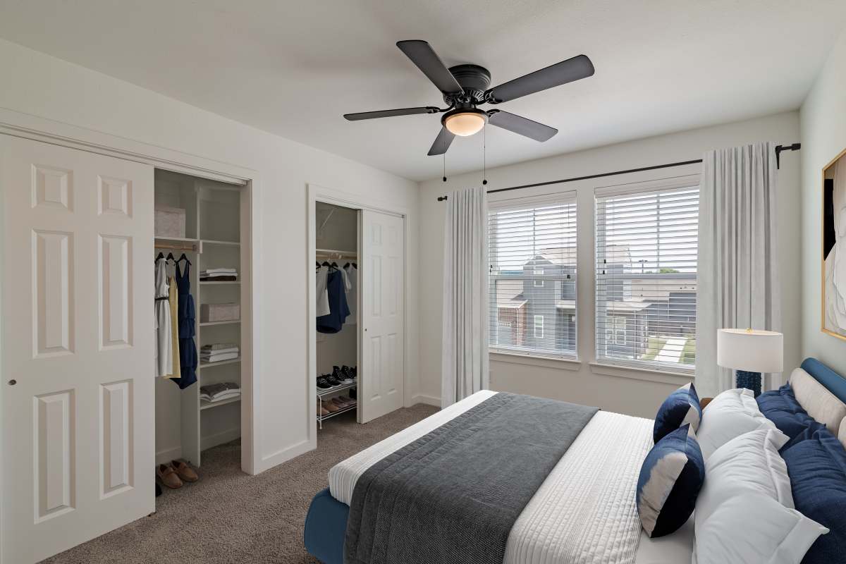 Staged bedroom at Elevate at Skyline in McKinney, Texas