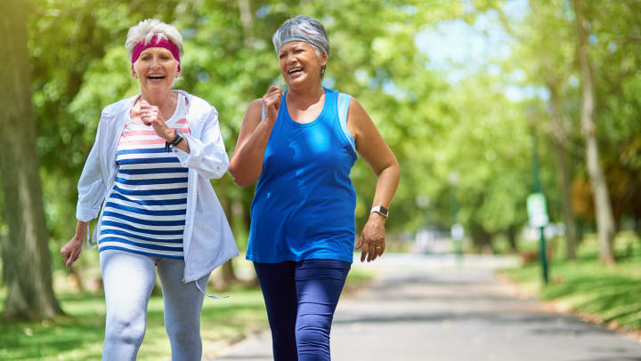 Two beautiful old ladies enjoying their jog activity