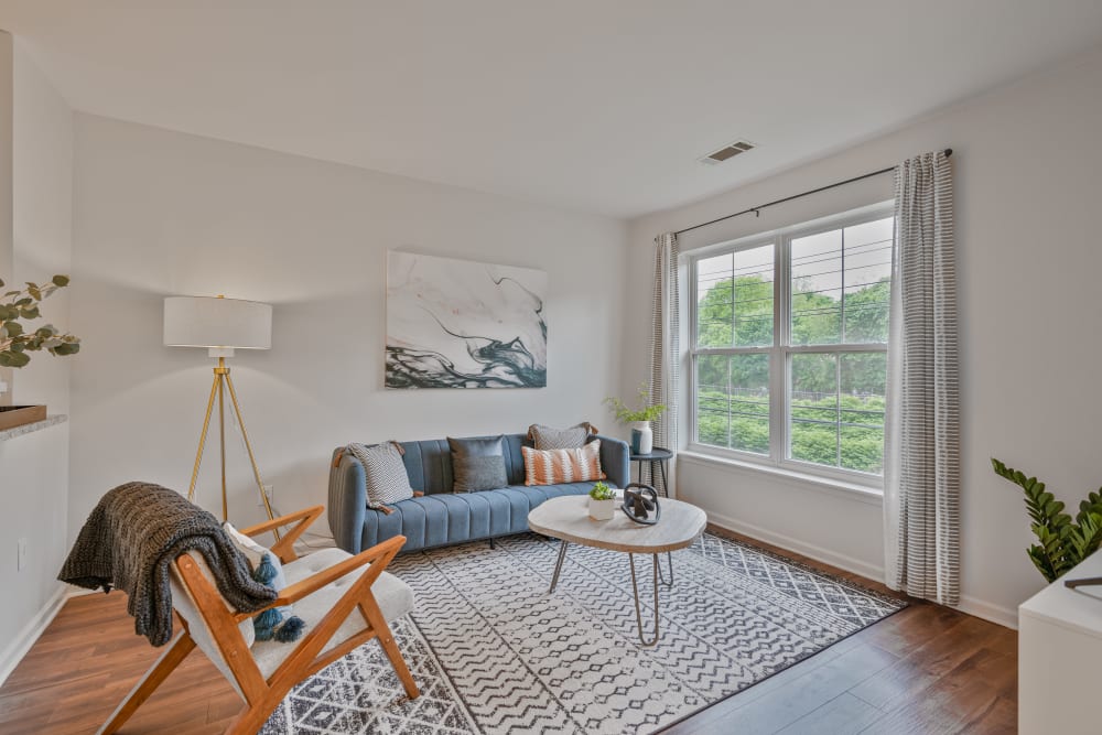 Bright kitchen with modern appliances at Sofi Gaslight Commons in South Orange, New Jersey