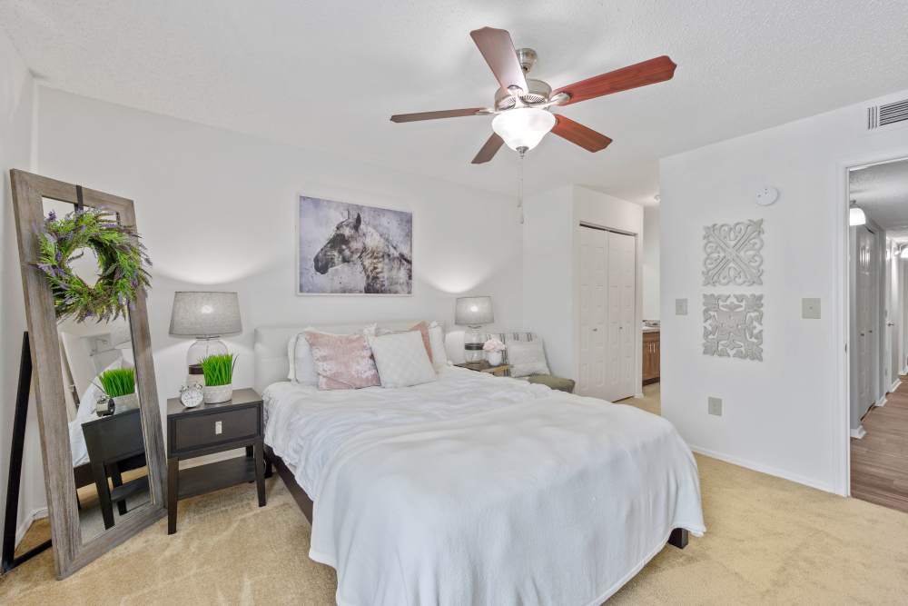 Cozy bedroom at Paddock Club Apartments in Florence, Kentucky
