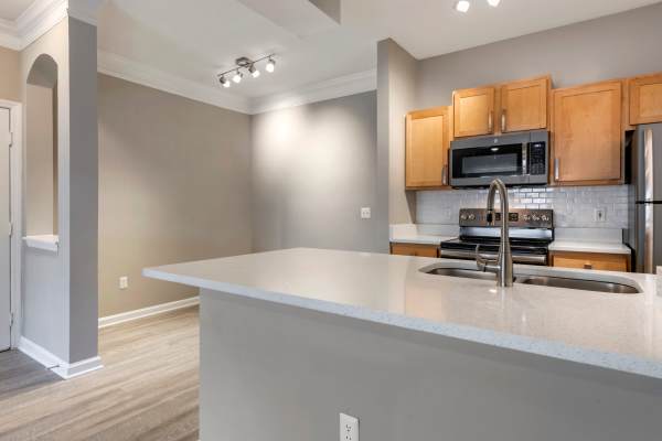 Kitchen with shiny granite countertop at The Legends At ChampionsGate in ChampionsGate, Florida