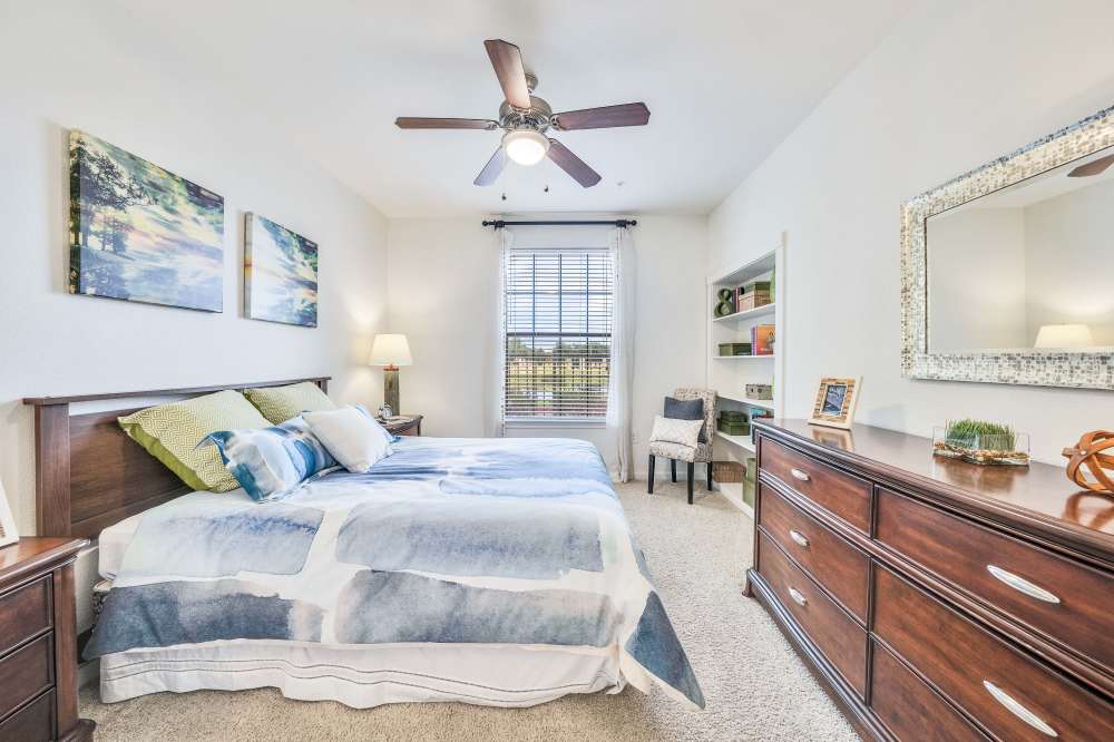 Bedroom area at Villas Tech Ridge in Pflugerville, Texas 