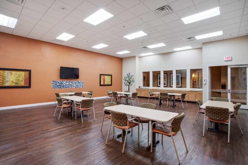 An activity room for residents at Clayton Oaks Living in Richmond, Texas
