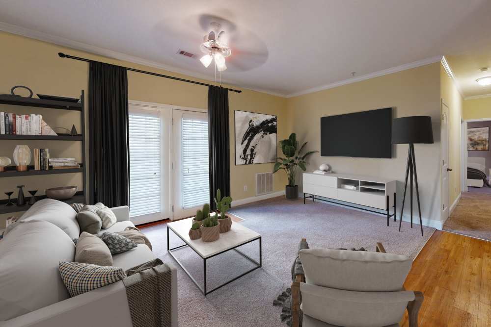 Bedroom with ceiling fan at Sage Creek Apartments in Augusta, Georgia