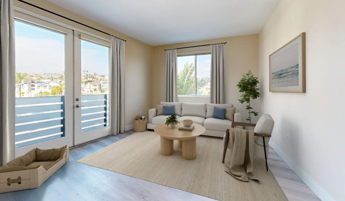 Living room with close access to patio at Prado West in Dana Point,California