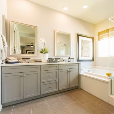 Towel storage in the bathroom at On Base Housing in Yuma, Arizona