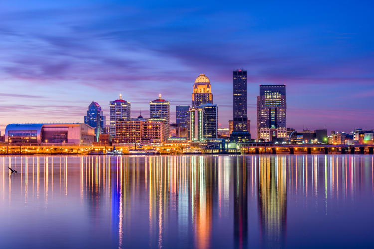 View of downtown from across the Ohio River near Valley Farms in Louisville, Kentucky