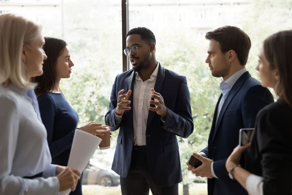 Coworkers collaborating at Morgan Properties in Conshohocken, Pennsylvania