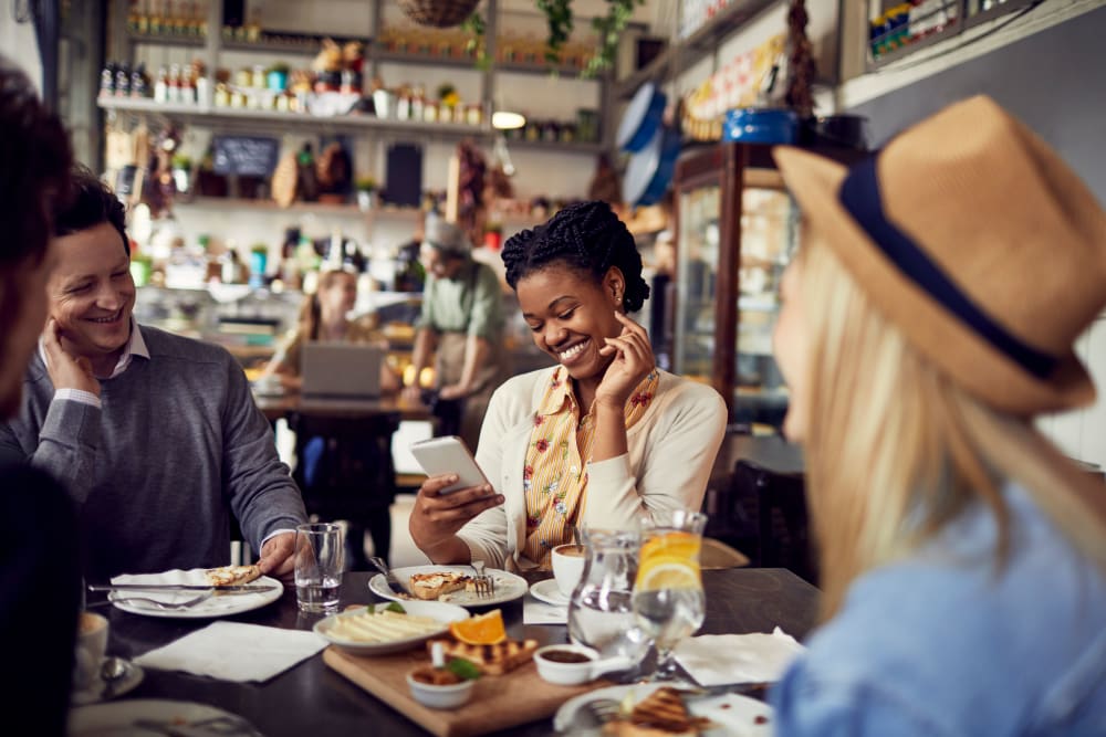 Residents out to dinner near Ruxton Tower in Towson, Maryland