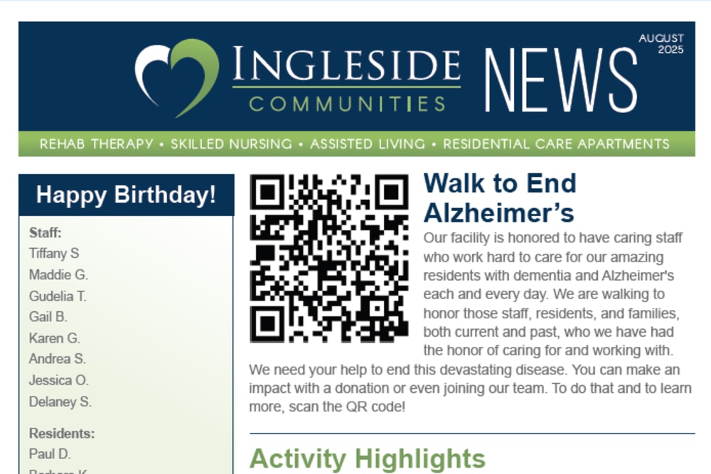 August 2025 Newsletter at Ingleside Communities in Mount Horeb, Wisconsin