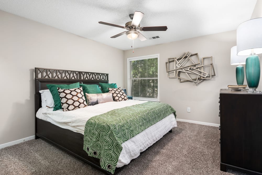 A spacious apartment bedroom at Renaissance at Galleria in Hoover, Alabama