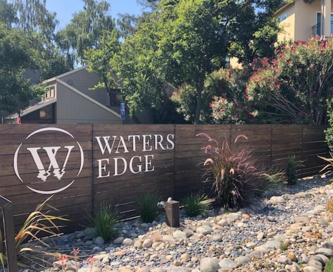 Sign outside of Waters Edge in Sacramento, California