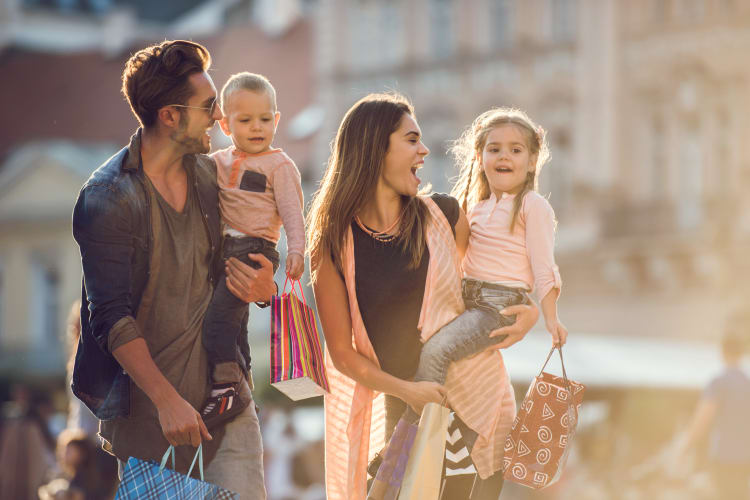 Family shopping in city area near Retreat at Hart Ranch in San Antonio, Texas