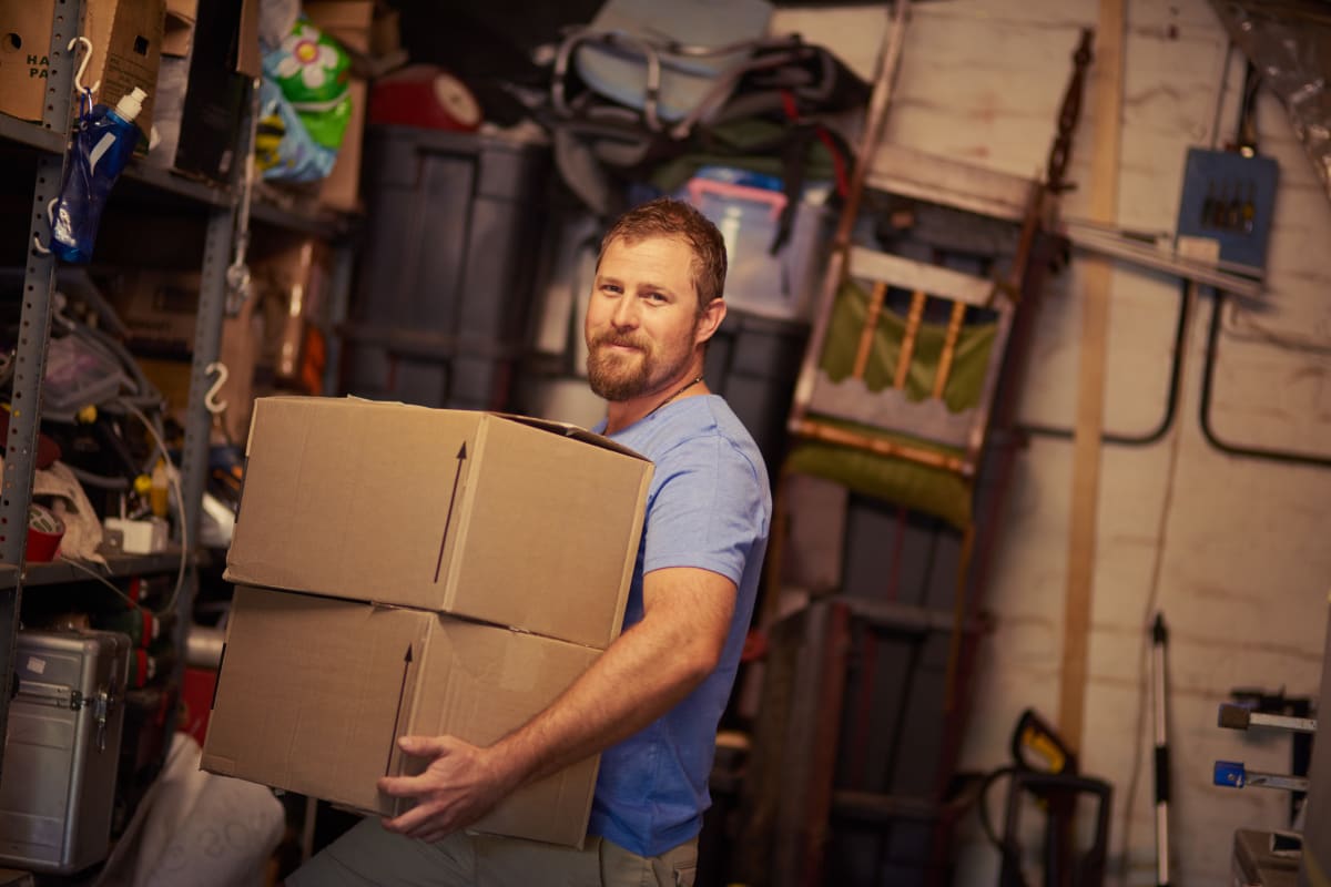 A guy packing up his stuff for Storage Authority Monmouth Rd in Millstone Township, New Jersey.