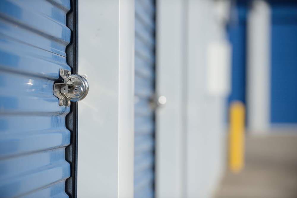 A locked outdoor unit at Arvada West Storage in Arvada, Colorado