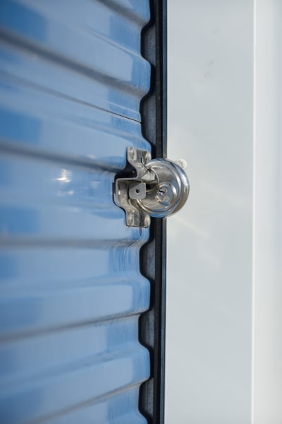 A secured storage unit door at Best American Storage in Lynn Haven, Florida