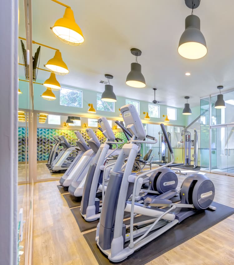 Cardio machines and more in the fitness center at Sofi Irvine in Irvine, California