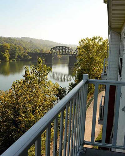 View of a bridge from a balcony at The Waterfront in Munhall, Pennsylvania