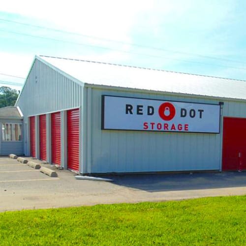 Outdoor storage units at Red Dot Storage in Athens, Alabama