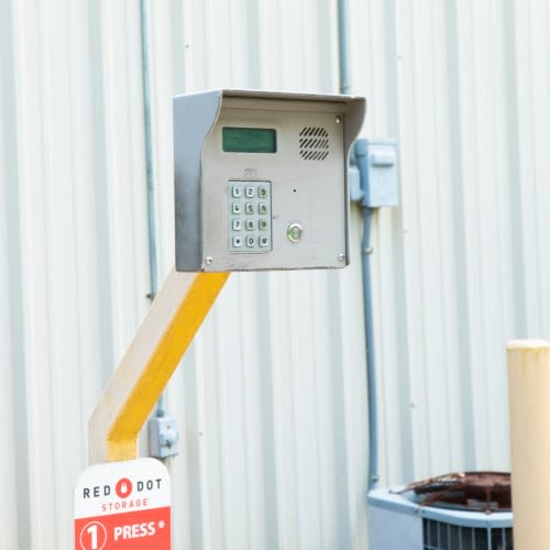 Secure entry keypad outside storage units at Red Dot Storage in Richton Park, Illinois