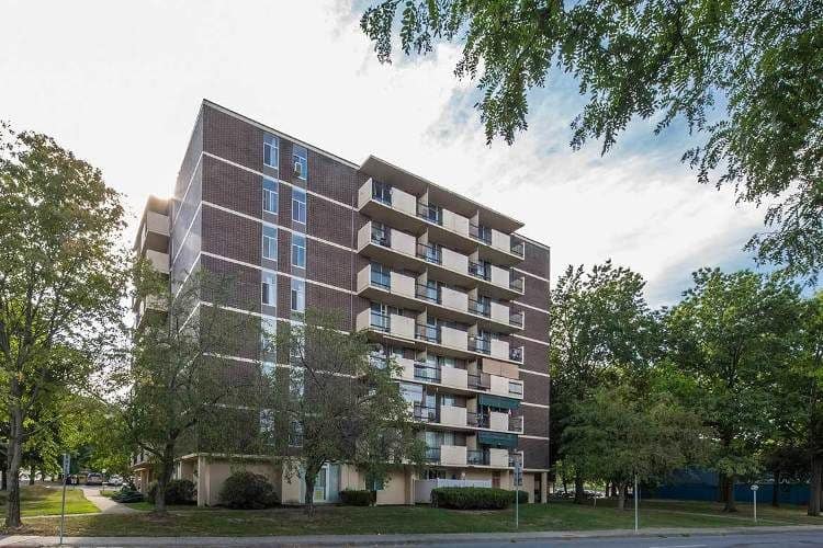 Exterior view of apartment building at Towers on the Hudson in Troy, New York