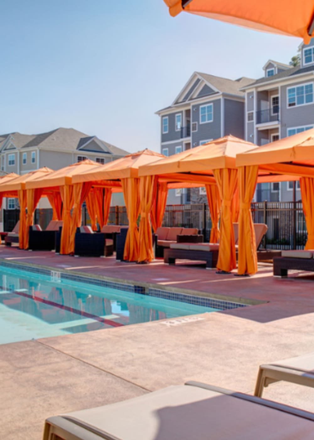 Resort-style pool in front of the apartment at The Mark | Fairfield County in Shelton, Connecticut