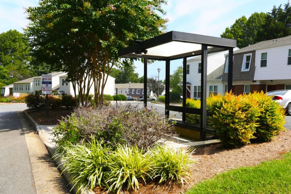 Bus stop at the entrance of Old Mill Townhomes in Lynchburg, Virginia